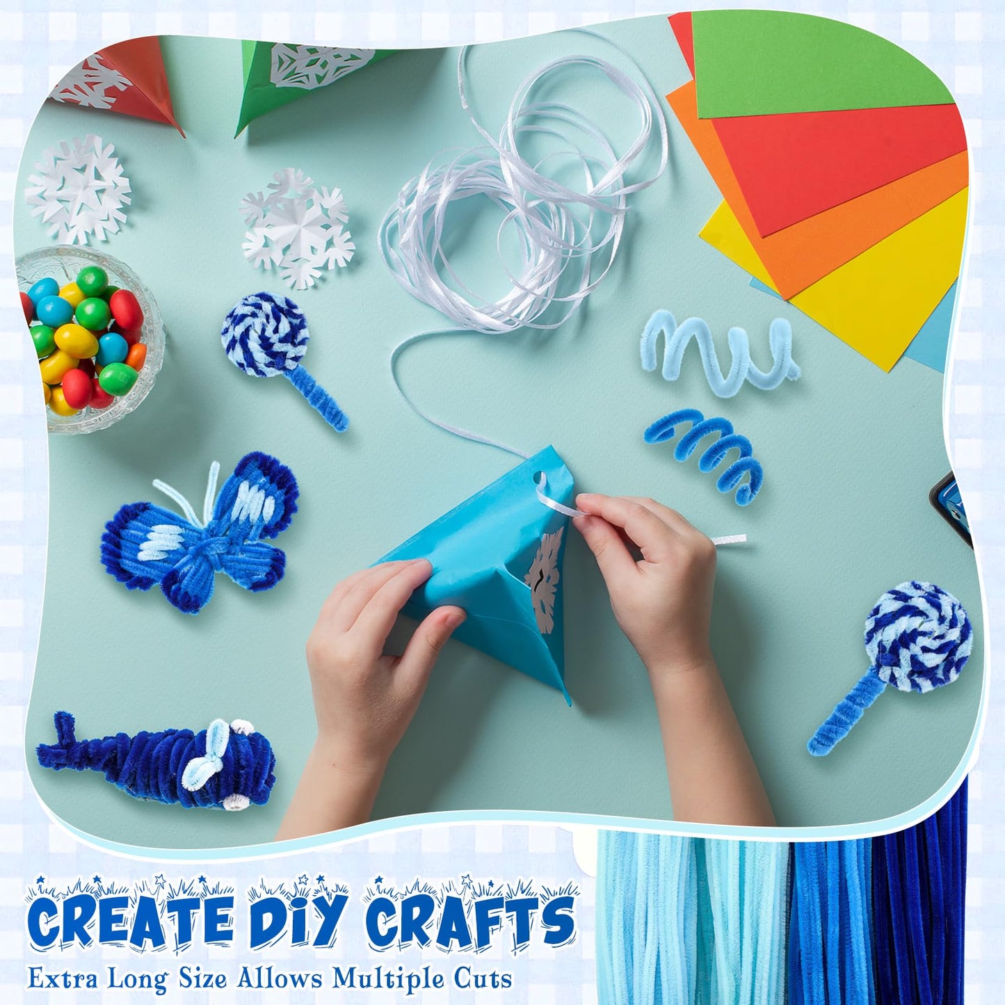 RoundFunny 400 Pcs 24 Inch Extra Long Blue Pipe Cleaners Chenille Stem Thick Fluffy Pipe Cleaners Craft Supplies for Halloween A