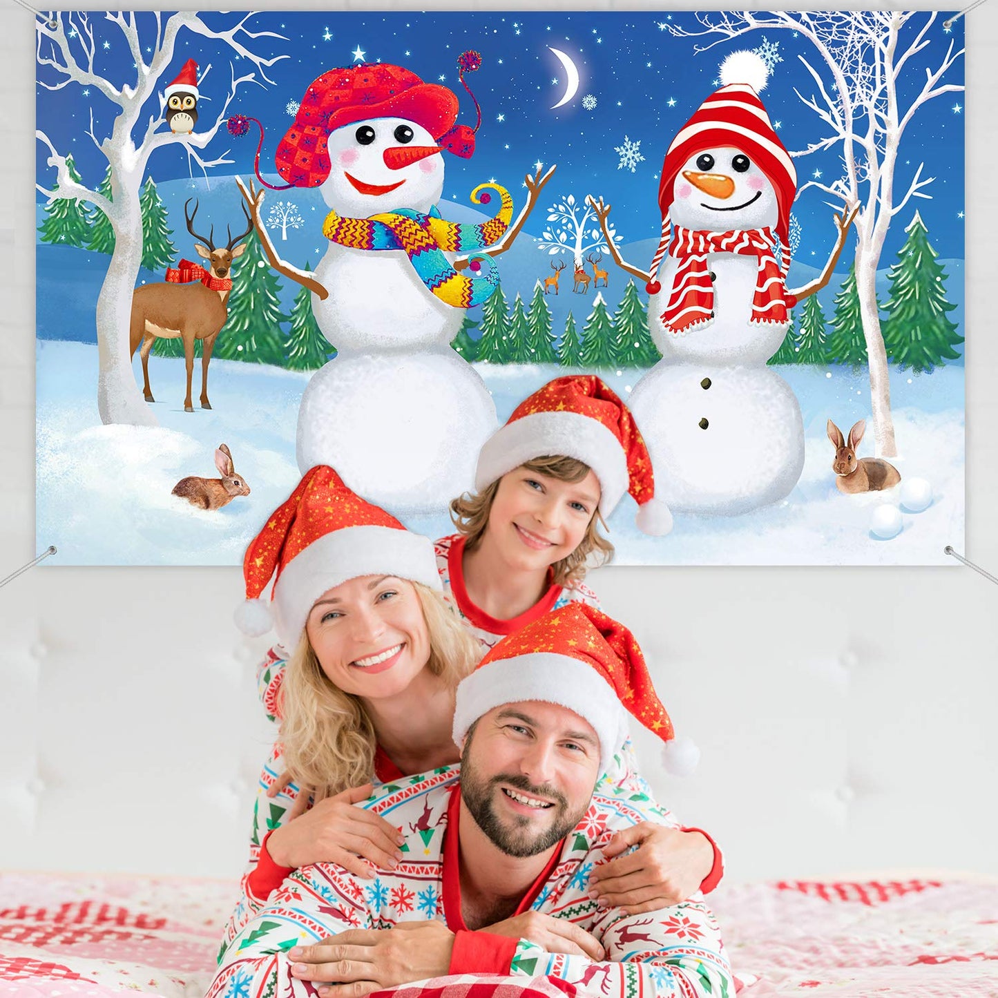 Blulu Christmas Backdrop Banner Winter Snowman Background For Photography Xmas Snow Scene Happy New Year Eve Backdrop Banner Prop For Family Friend Party Wall Holiday Decoration 72.8 X 43.3 Inches