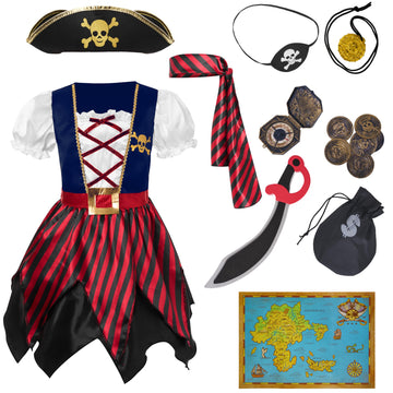 Spooktacular Creations Halloween Kids Pirate Costume  Blue Pirate Dress for Girls  Buccaneer Princess Outfit for Girls Halloween Dress Up  RolePlay Themed Party (Large  10-12 yrs)