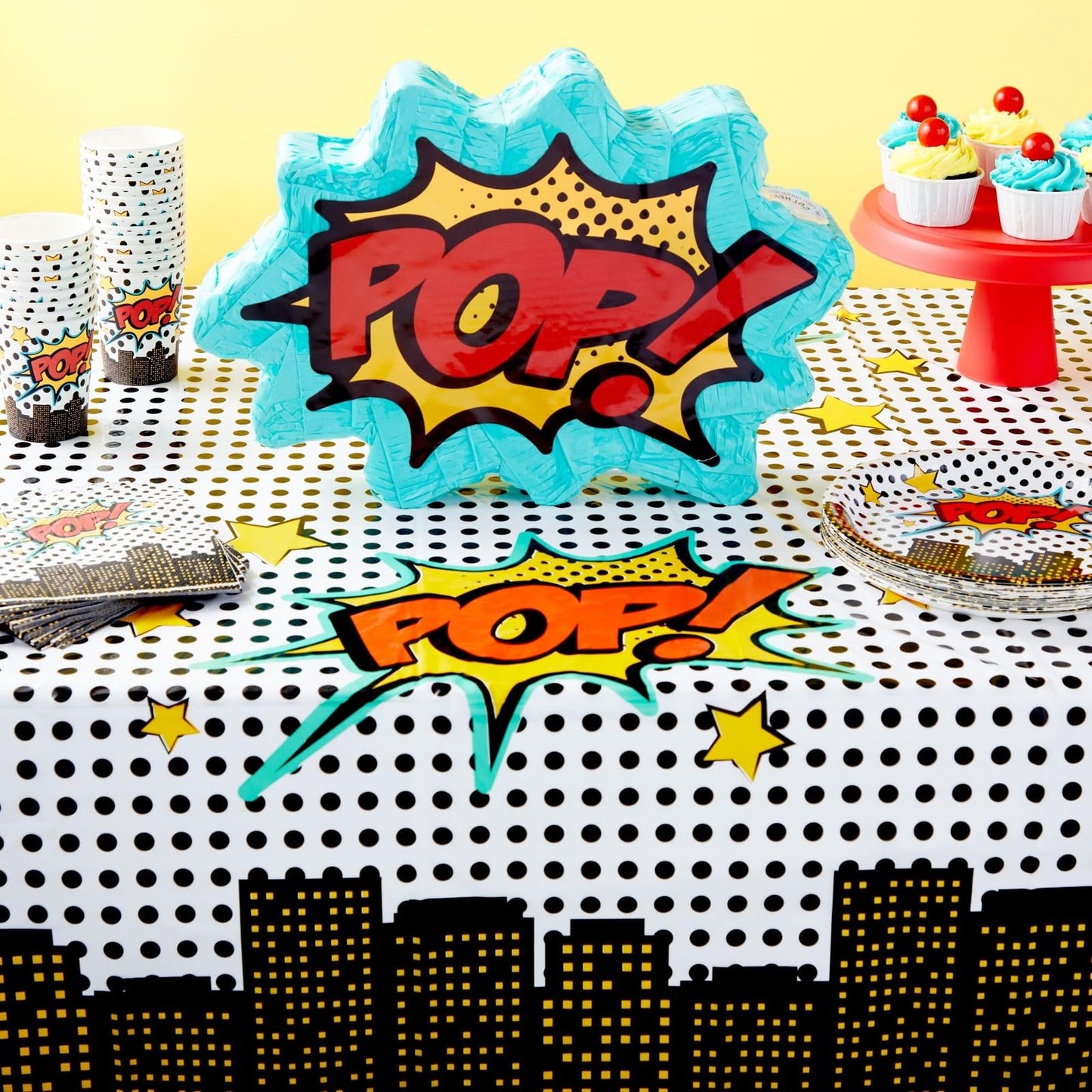 BLUE PANDA 3 Pack Superhero-Themed Party Tablecloth for Birthday Party Decorations, Plastic Table Cover for Comic Book Party Sup