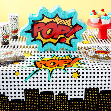 BLUE PANDA 3 Pack Superhero-Themed Party Tablecloth for Birthday Party Decorations, Plastic Table Cover for Comic Book Party Sup