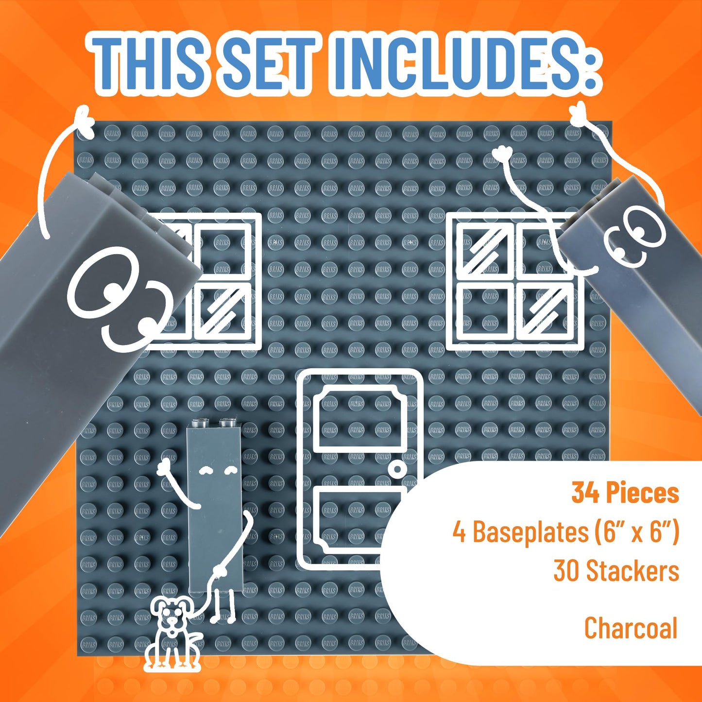 Strictly Briks Compatible With Lego Classic Stackable Baseplates, Building Bricks For Towers, Shelves, And More, Charcoal Gray,