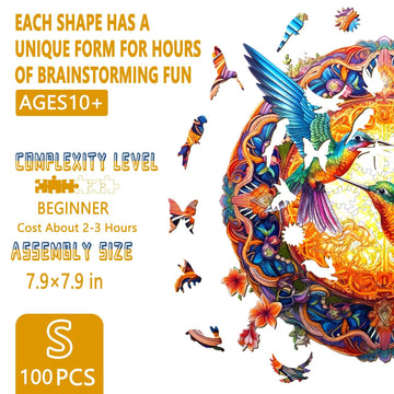 Wooden Puzzles for mature-themeds - Hummingbird Wooden Puzzle  Mandala Unique Shaped Wooden Jigsaw Puzzles for mature-themeds  Wood Puzzles mature-themed  Perfect for Birthday Gift  Family Game  100 Piece 7.9 x 7.9in