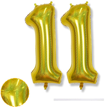 Giant Number 11 Balloon, 40 Inch Laser Gold Foil Balloon For 11 Year Old Birthday Decor, Mylar Helium Self Inflating Globos Dora