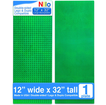 Nilo Classic Green Baseplate, 1-Pack 12'X32' Double-Sided, Large Building Plates For Building Bricks 100% Compatible With All Major Brands