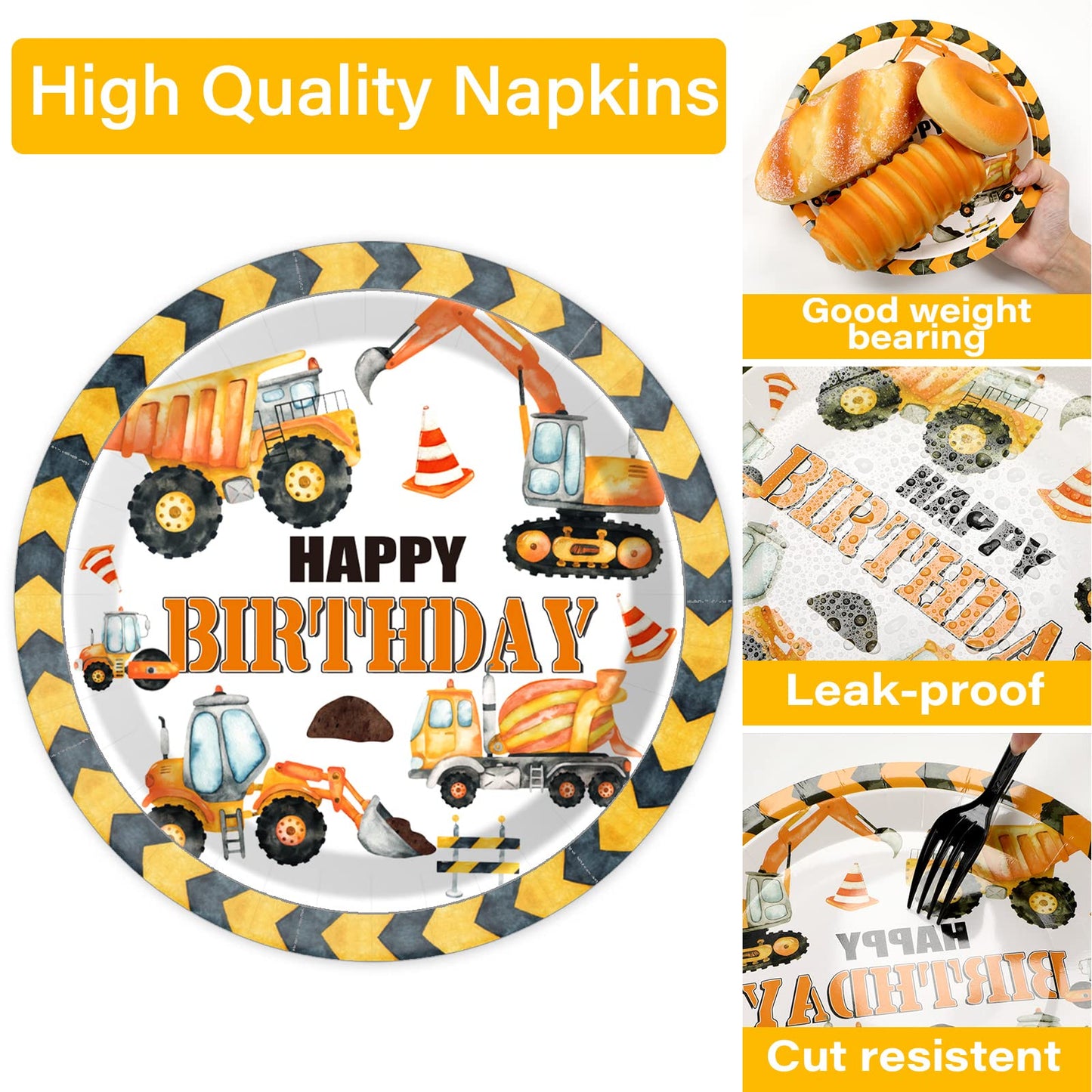 25 Guests Construction Birthday Party Plates Napkins Forks Supplies Set Dump Truck Party Disposable Tableware Paper Plates Dinne