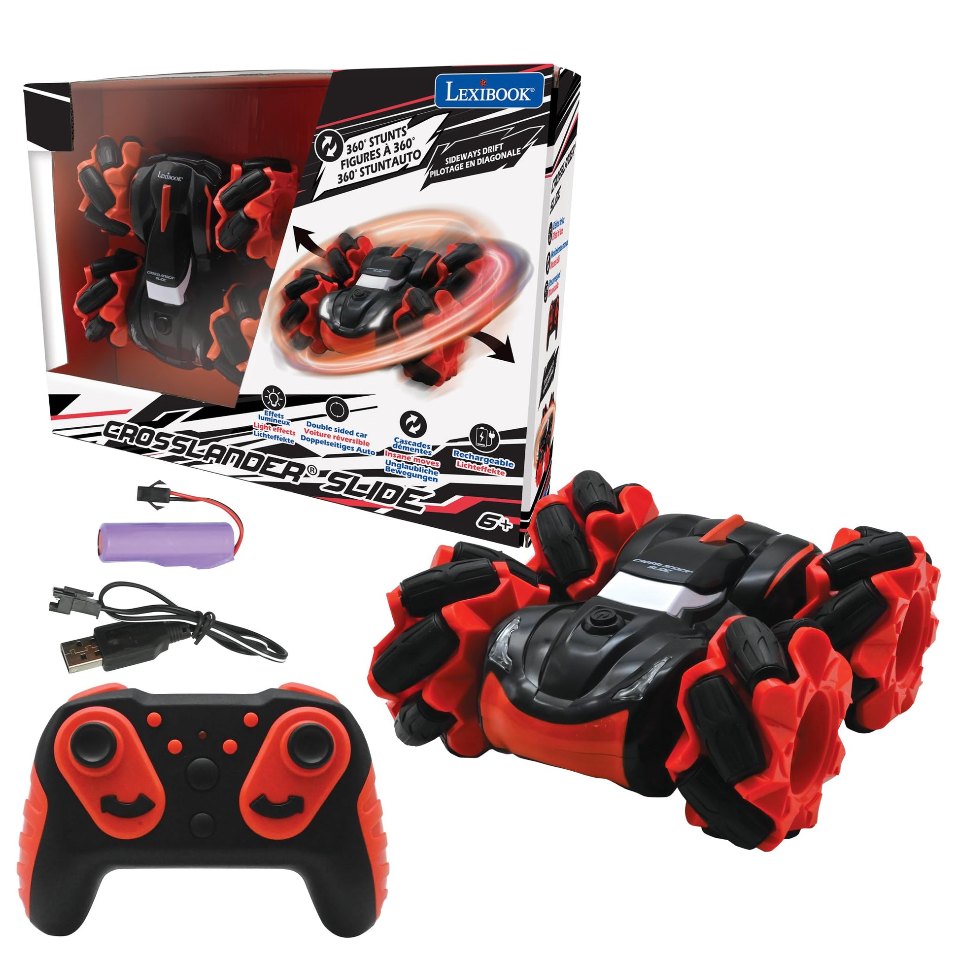 Lexibook, Crosslander® Slide, Remote Control Car, Up To 12Km/H, 4 Wheel Drive, Reversible, Crazy 360° Stunts, Light Effects, Rechargeable, Rc58