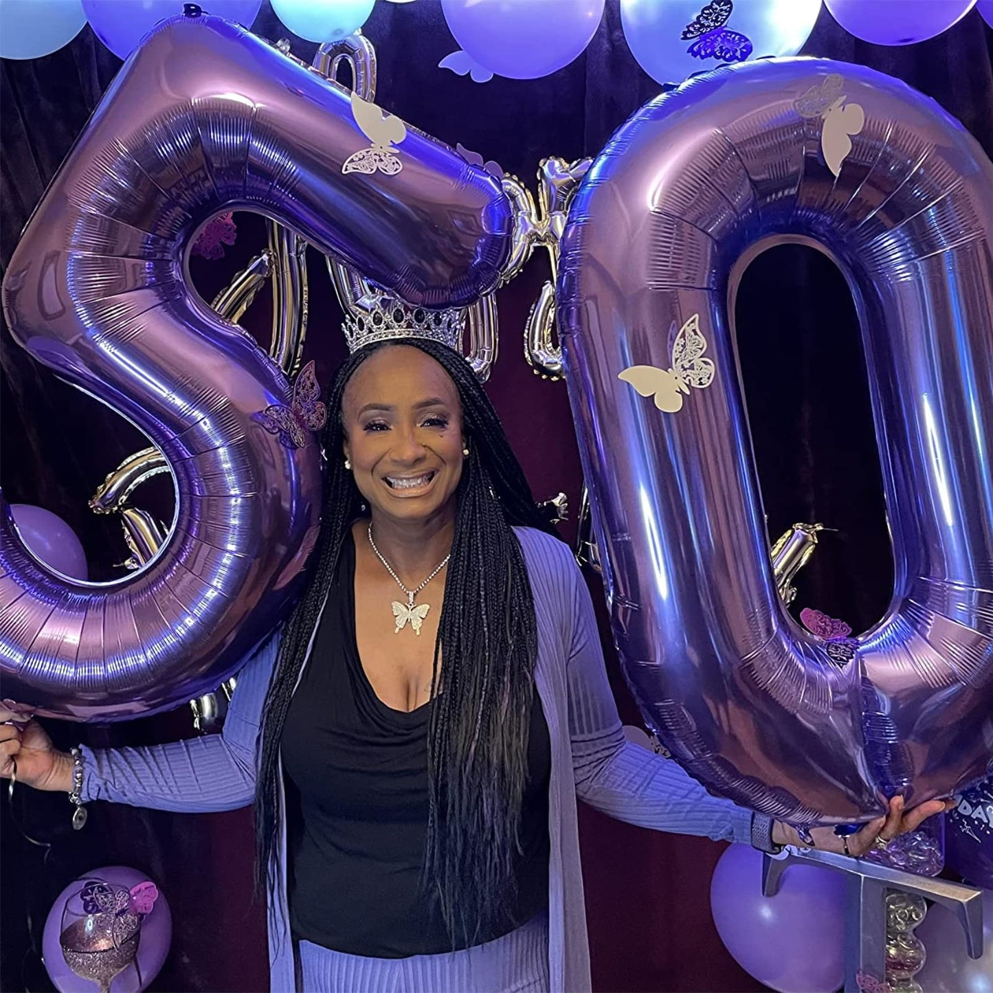 Purple Birthday Balloon Number 12, 40 Inch Big Foil Mylar Number 1 And 2 Balloons With Purple Confetti Latex Helium Balloons For