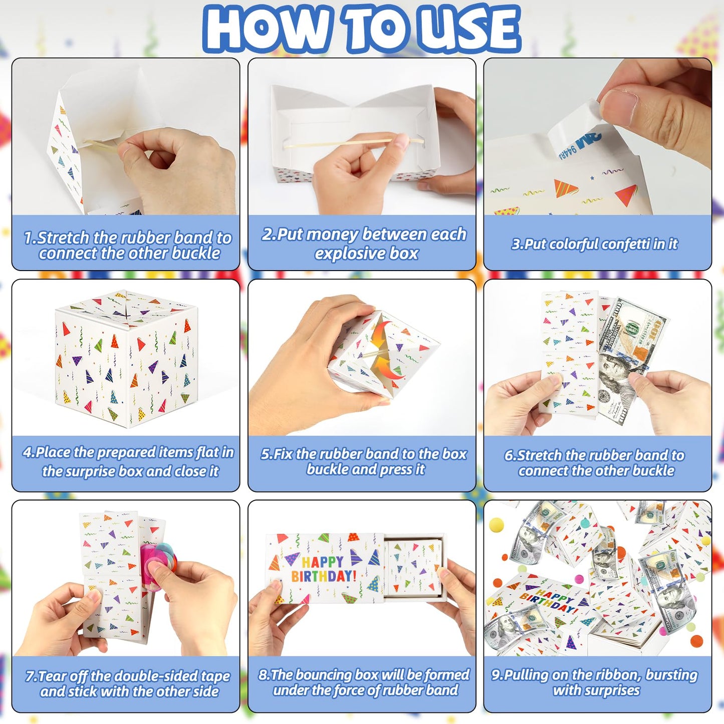 Wenmthg Happy Birthday Surprise Gift Box Explosion For Money - Money Gift Box Explosion With Confetti - Pop Out Folding Bounce E