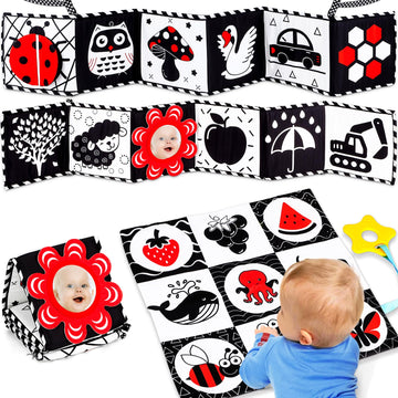 Black And White High Contrast Baby Toys 0-6 Months Montessori Tummy Time Toys Sensory Crinkle Toys For Baby Newborn Infant 0-3 3-6 Months Soft Cloth Books Carseat Toys For Baby Boy Girl Gifts