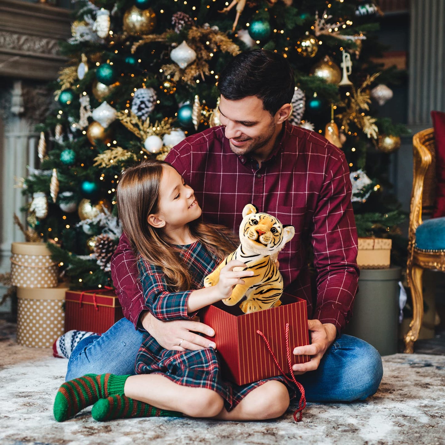 Berry President Stuffed Animal Toys, Plush Toys, Sitting Tiger Stuffed Toys, Lifelike And Lovely Animal Dolls, Gifts For 3+ Boys And Girls (Yellow, 9.4 In)