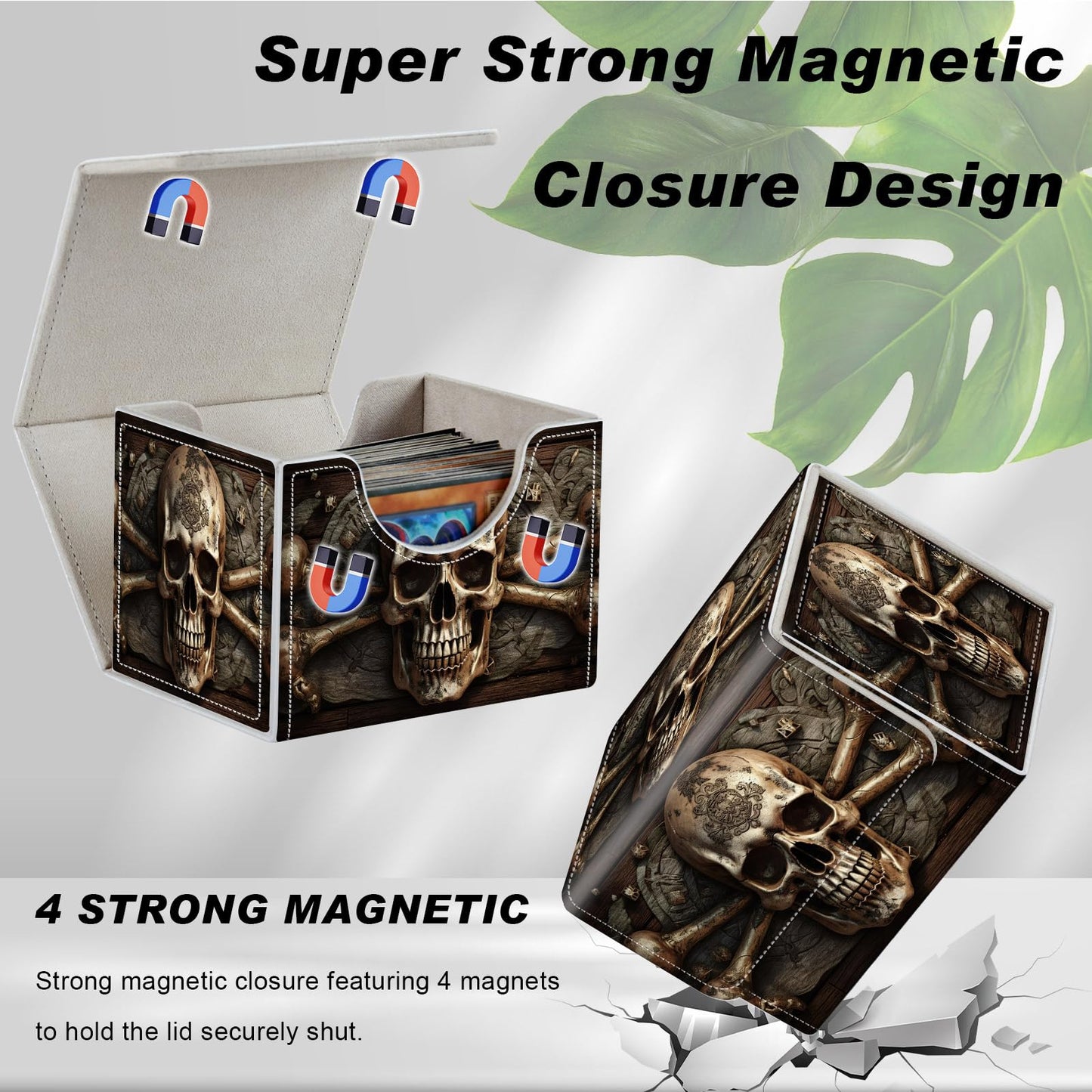 DEGDFSGR for TCG MTG Card Game Storage Box Organizer Trading Card Case Commander Deck Box Magnetic Closure Creative Pattern Up to 200 Cards  Pirate Skull Crossbones