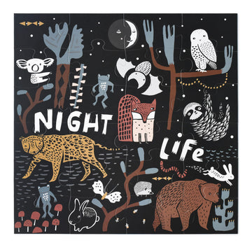 Wee Gallery Night Life Floor Puzzle, 24 Large Pieces, Durable Jumbo Jigsaw Floor Puzzles For Beginner, Toddlers, Preschool Kids, Learning Toy, Cognitive & Motor Development Activities, Brain Games