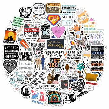 Bulbacraft 100Pcs Funny Vet Tech Stickers, Veterinary Technician Decals - Vet Tech Gifts Bulk, Gifts For Vet Techs, Veterinary T