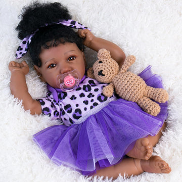 Aori Realistic Reborn Baby Dolls Black American Lifelike Reborn Girl 20 Inch Real Life Biracial Girl Reborn Toddler Baby With Purple Clothes Accessories Set For Girls Age 3