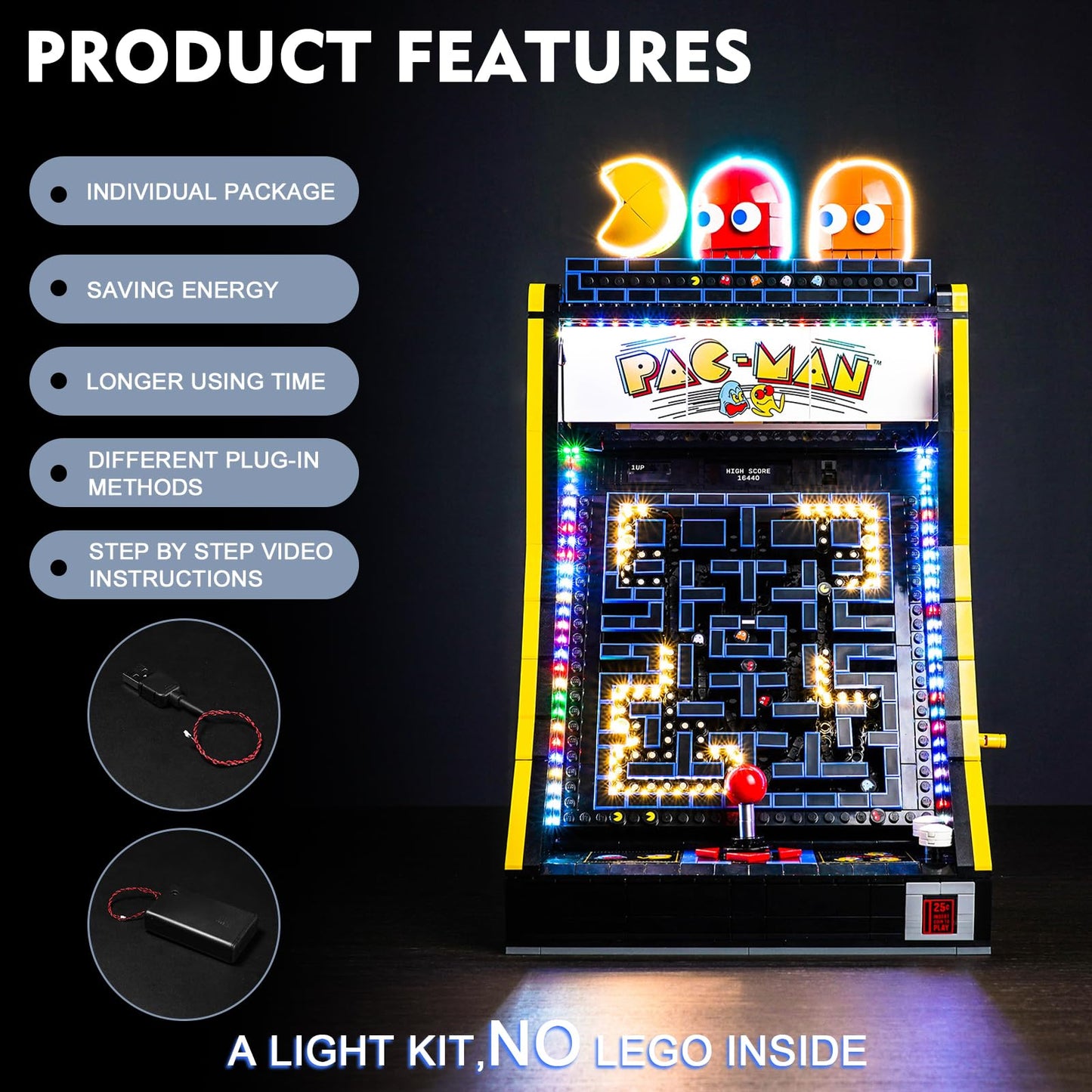 BrickBling LED Light Kit Compatible with Lego PAC-Man Arcade, Creative Lighting Compatible with Lego 10323-No Model