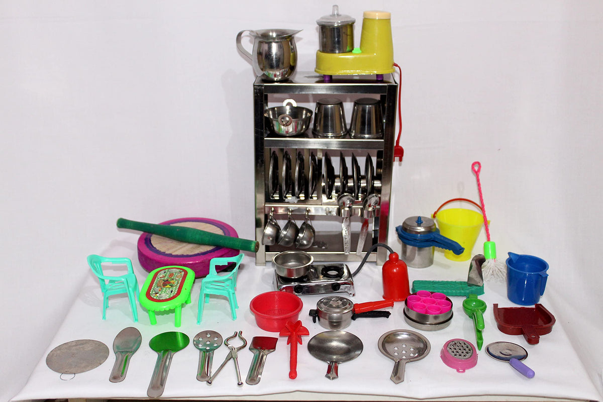 Tirtha Enterprises Miniature, Mini Kitchen Set for Girls,Real Cooking Kit for Play,Steel Kitchen Set for Girls,Choppu Jaman,Baby