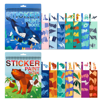 2Pcs Crafts For Kids Ages 4-8,8-10 Sticker Paint Number Books Sticker Books For Kids Animal And Ocean Stickers For Kids Birthday Easter Party Favor Road Plane Car Travel Activity (Ocean+Animal)