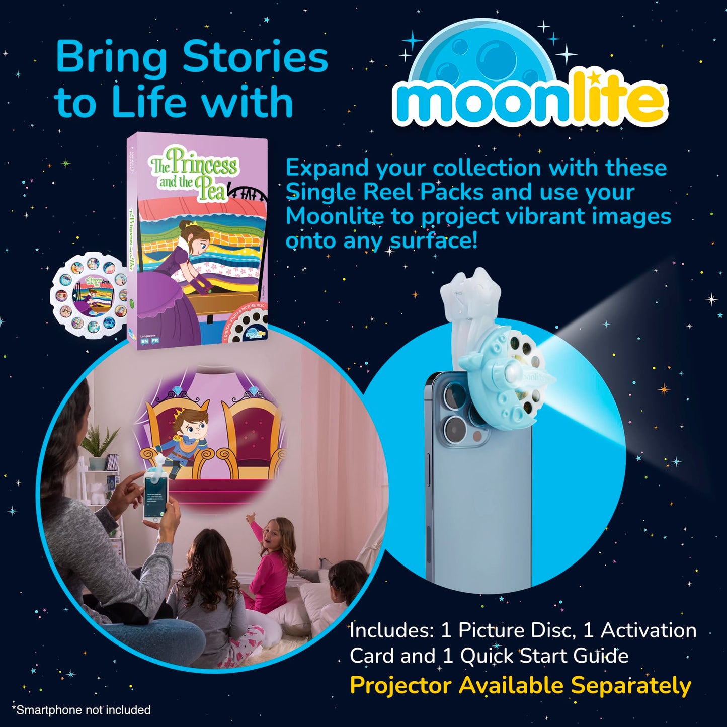 Moonlite Storybook Reels For Flashlight Projector, Kids Toddler | The Princess And The Pea | Single Reel Pack Story For 12 Months And Up