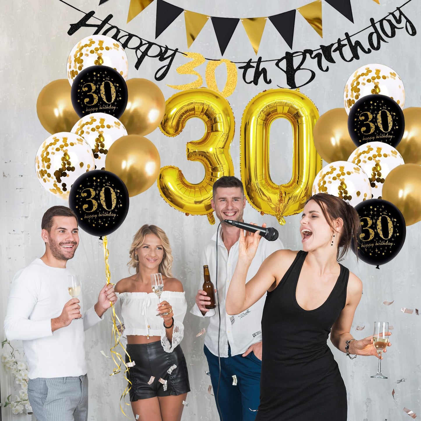 Jobkoo 30Th Birthday Decorations For Him, Black Golden 30Th Birthday Party Decor Men Women Happy 30Th Birthday Balloons Black 30