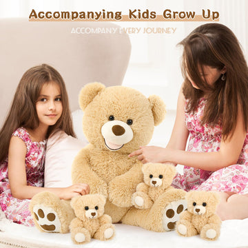 Morismos Giant Teddy Bear Stuffed Animals,28'' Mommy Stuffed Bear With 3 Baby Bears Inside Belly,4 Packs Bulk Teddy Bear For Bab