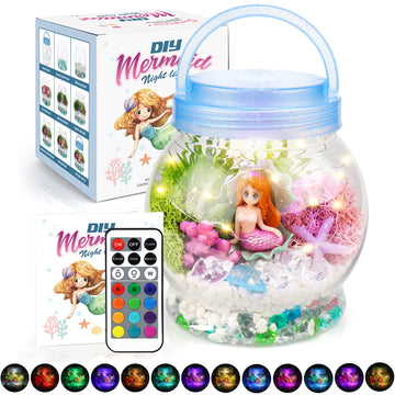 Diy Light-Up Mermaid Terrarium Kit For Kids,3 Light Modes Mermaid Toys & Activities Kits Presents,Arts & Crafts Mermaid Gifts Fo