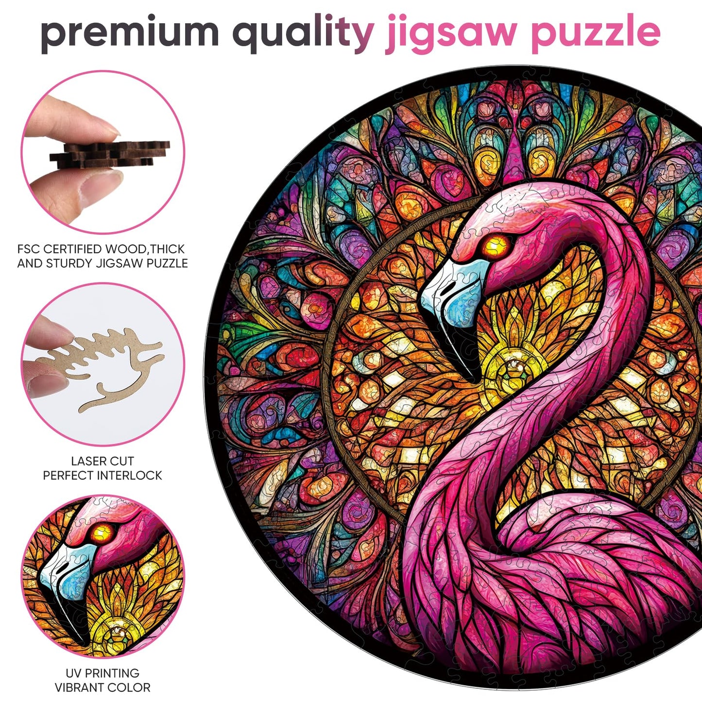 Qiuenisray Wooden Puzzles for mature-themeds 500 Piece  Flamingo Jigsaw Puzzles  Unique Shape mature-themed Puzzles  Irregular Christmas Thanksgiving Gifts for Family Friend(16.5 * 16.5 in)