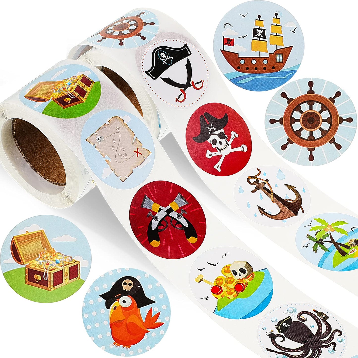 1000 Pieces Pirate Stickers Fun Pirate Themed Stickers Assorted Pirate Roll Stickers Pirate Wall Decals Pirate Birthday Party Fa