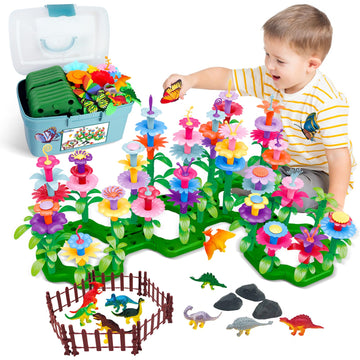 Leetous Birthday Toys Gifts For 2 3 4 5 6 Years Old Toddlers Boys Girls (167Pcs), Dinosaur Flower Garden Building Blocks,Fine Mo