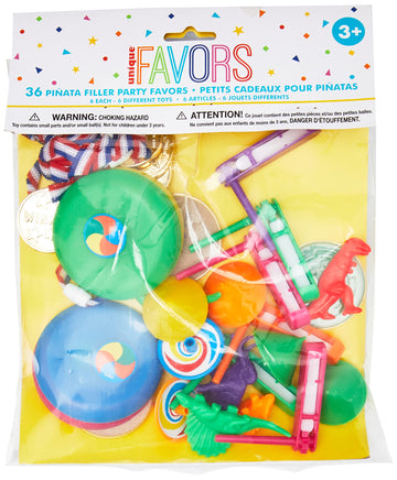Festive Pinata Multicolor Plastic Filler Favors - (36 Pc) - Ultimate Party Supplies & Loot Bag Goodies for All Ages