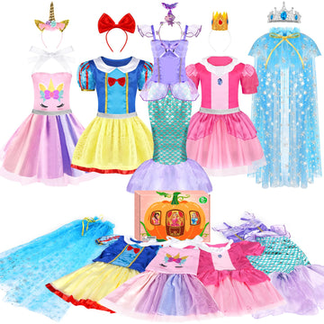Eulrgaus Princess Dress Up, Toddler Dress Up Clothes, Role Play Princess Costume Gift Set With Princess Dresses And Princess Toy