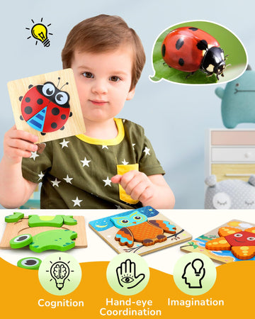 Toy Life 8 Pack Toddler Puzzles, Puzzles For Toddlers 2-4, Wooden Puzzles For Toddlers 1-3, Montessori Toys For 1 2 3+ Yrs Old Girl Boy, Baby Puzzle, Toddler Puzzles Ages 2-4 Educational Learning Toy