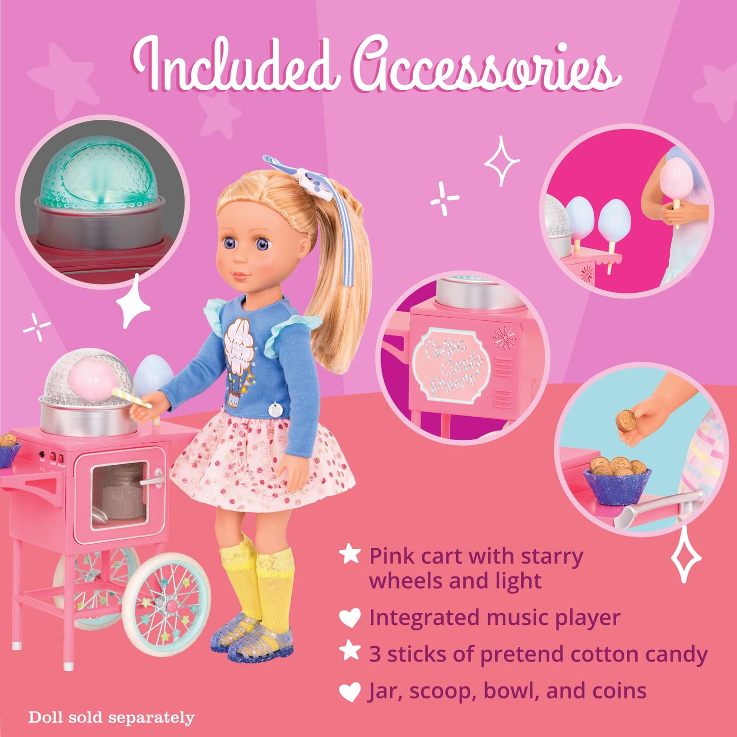 Glitter Girls 14-Inch Doll Accessories Cotton Candy Machine - GG57064Z, Plastic, Cooking Show Set for Girls 3+ Years