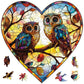 Ruikiyart Wooden Puzzles for Adults, 5MM 200 Pieces Stained Glass Owls Wood Jigsaw Heart Puzzles, Birds Unique Shape Puzzle Holi
