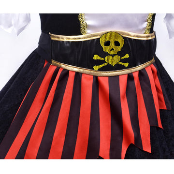 Zzihan Toddler Girls Pirate Costume Kids Pirate Princess Dress Accessories Hat Hairband Eye Patch Belt Pirate Gems Treasure Toys