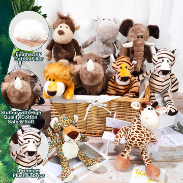 Hydren 10 Pcs Safari Stuffed Animals Plush Jungle Animal Toys For Girls Boys, Elephant Giraffe Lion Tiger Monkey Rhinoceros Zebr