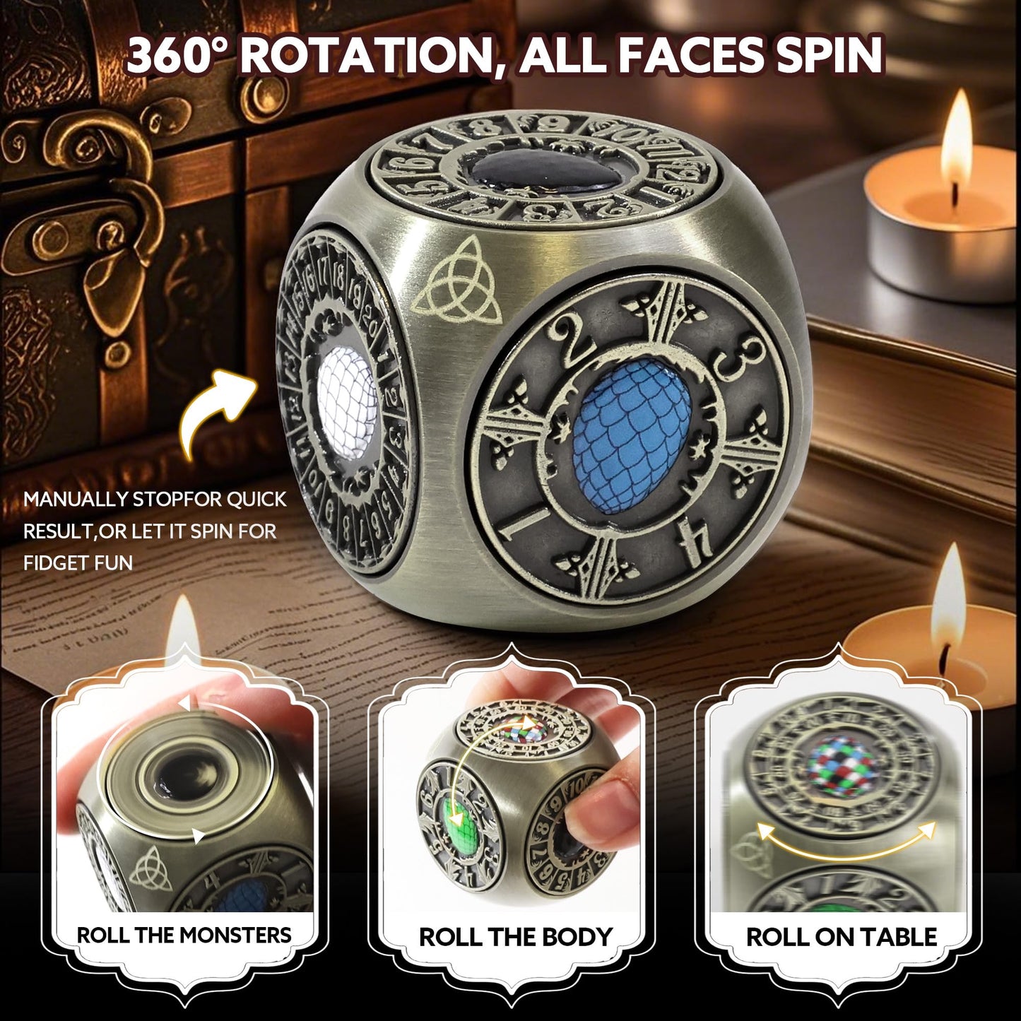G00D4U Metal Dnd Spinner Dice Set, 7 In 1 D&D Dice Spinner With Unique Dragons Egg Relief For Dungeons And Dragons Gifts, Fantas