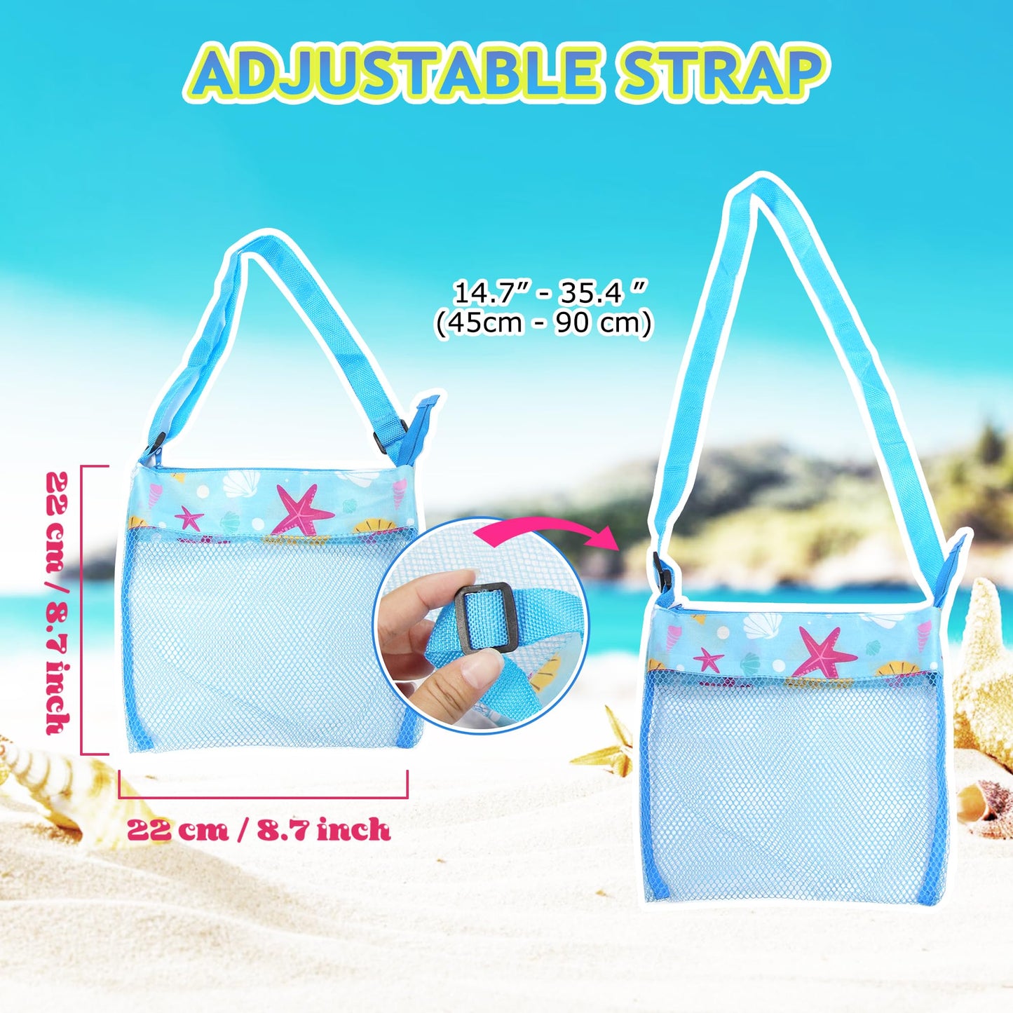 Brmdt Kids Beach Bag Seashell Bag For Beach Vacation, Mesh Shell Bags For Picking Up Shells, 8.7'' Mesh Bags For Holding Sunglas