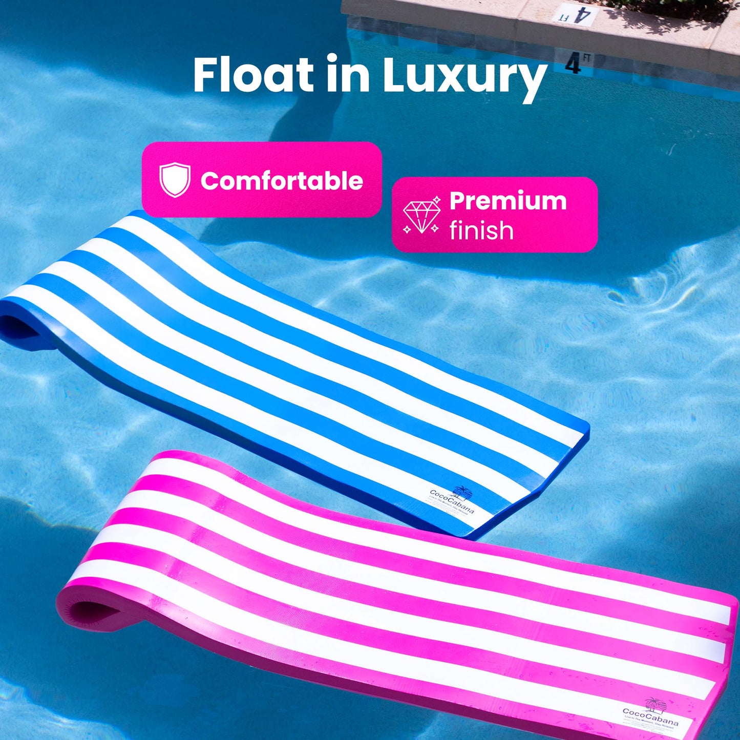 Cococabana 74 Inch Foam Float For Pools & Lakes Vinyl Foam Pool Floats (Pink Stripe, 2In Thick)