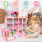 Deao Dollhouse Princess Girl Toys 4-Story 14 Rooms Kids Play Dollhouse Playset With 4 Dolls,Furniture & Accessories,Princess Castle Dollhouse Toy For 3 4 5 6 7 8 Kids Girls Toys