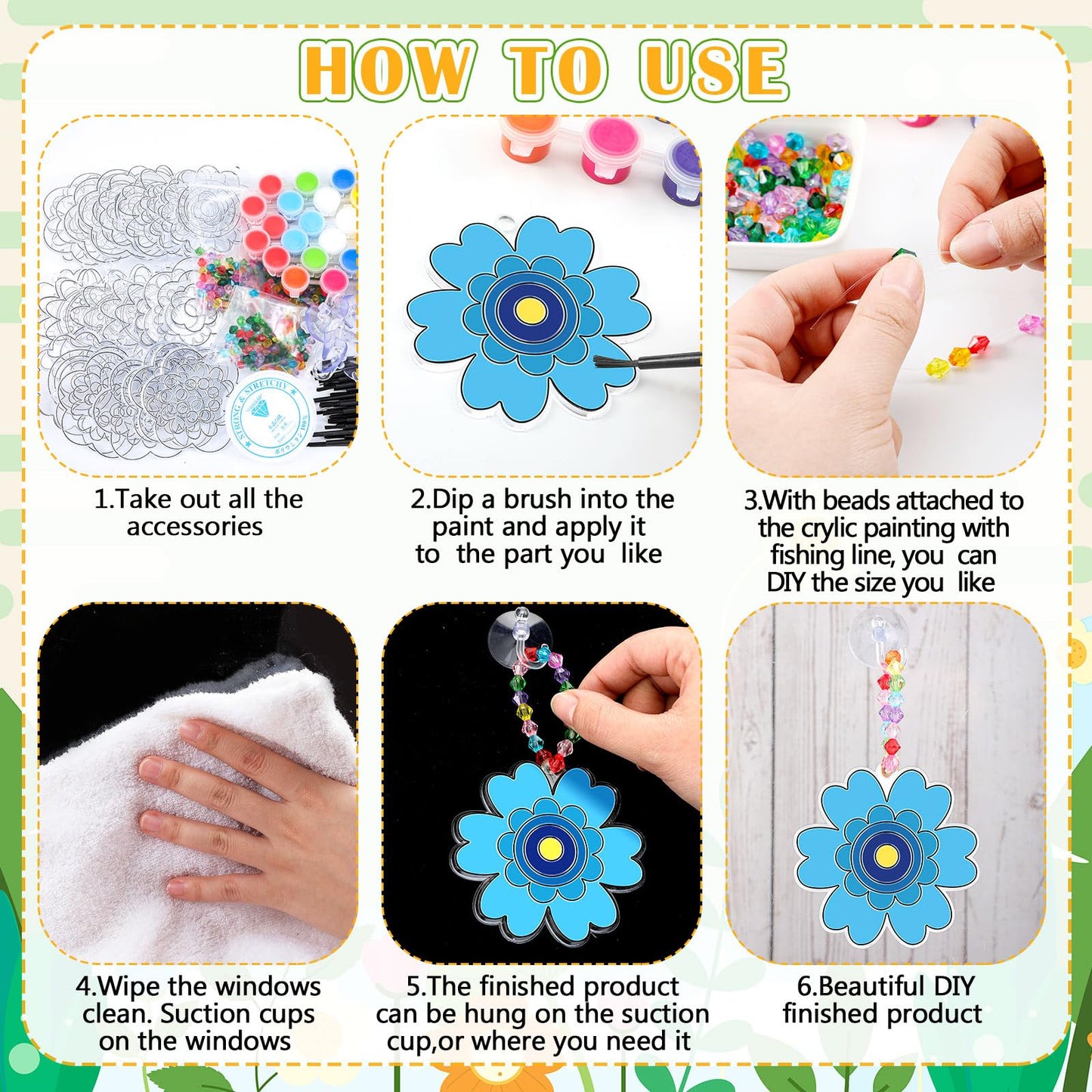 WinnerWhy 30 Sets Mothers Day Suncatchers Window Art Kits, Spring DIY Sun Catchers Crafts Paint Your Own Window Ornaments for B