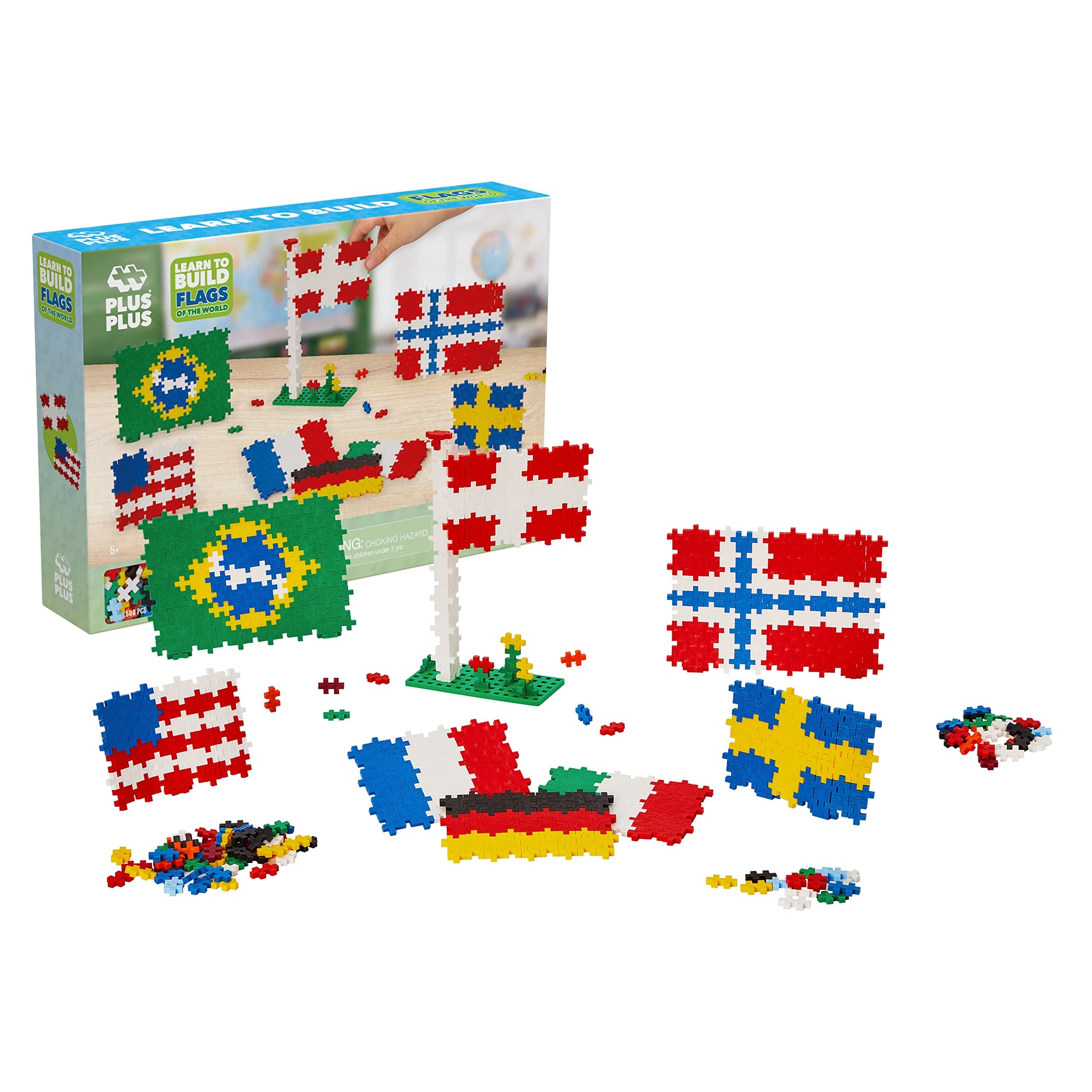 PLUS PLUS - Learn to Build - Flags of The World - 500 Pieces  Construction Building Stem/Steam Toy  Interlocking Mini Puzzle Blocks for Kids-New