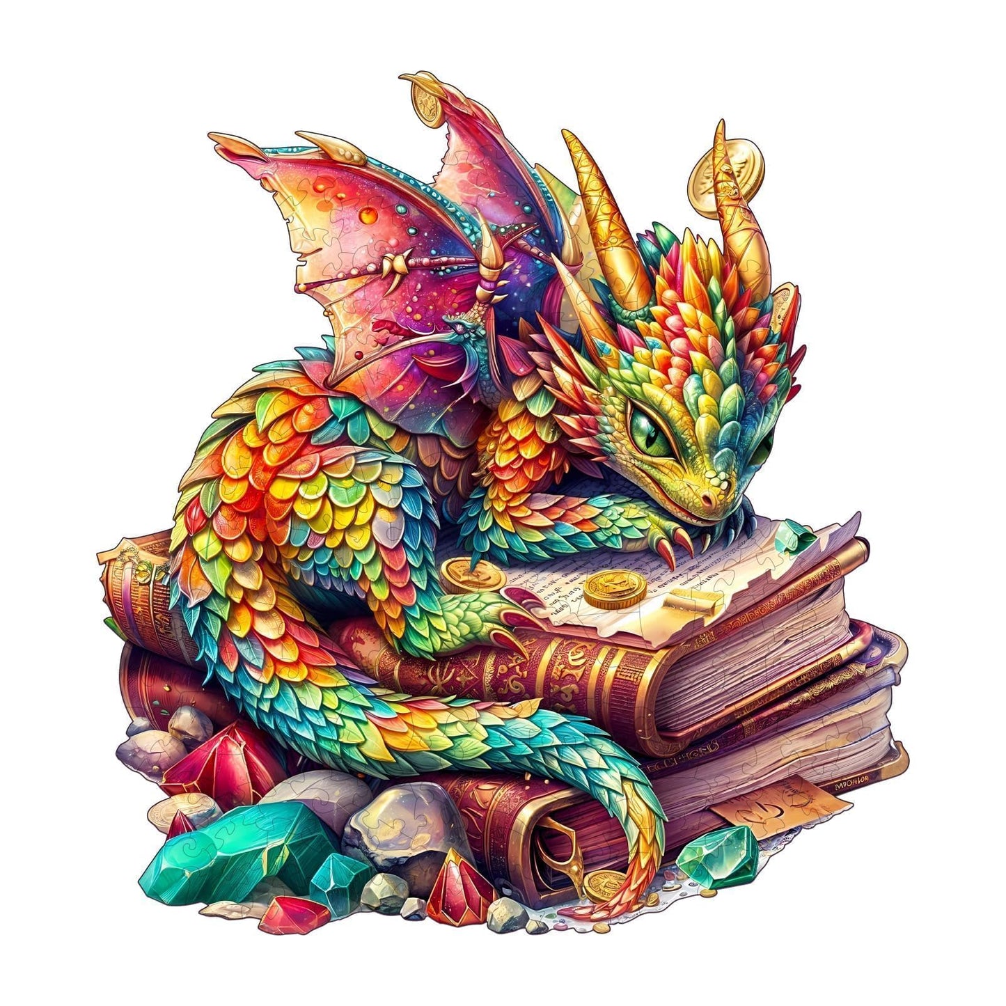 Wooden Puzzles for mature-themeds - Jeweled Dragon Puzzle  Unique Shape Wooden Jigsaw Puzzle for mature-themeds  Wood Puzzles mature-themed  Good Gift Idea for Friends  Home Decor (M-11.4 * 10.7in 185 Pieces)