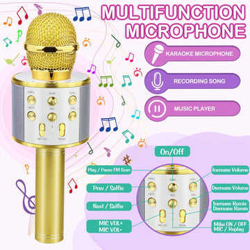 Viposoon Birthday Gifts For 3-11 Year Old Girls, Bluetooth Karaoke Microphone For Kids Gifts For Teenage Girls Christmas Stocking Stuffers For Kids Popular Toys For 4-12 Year Old Boys Girls - Gold