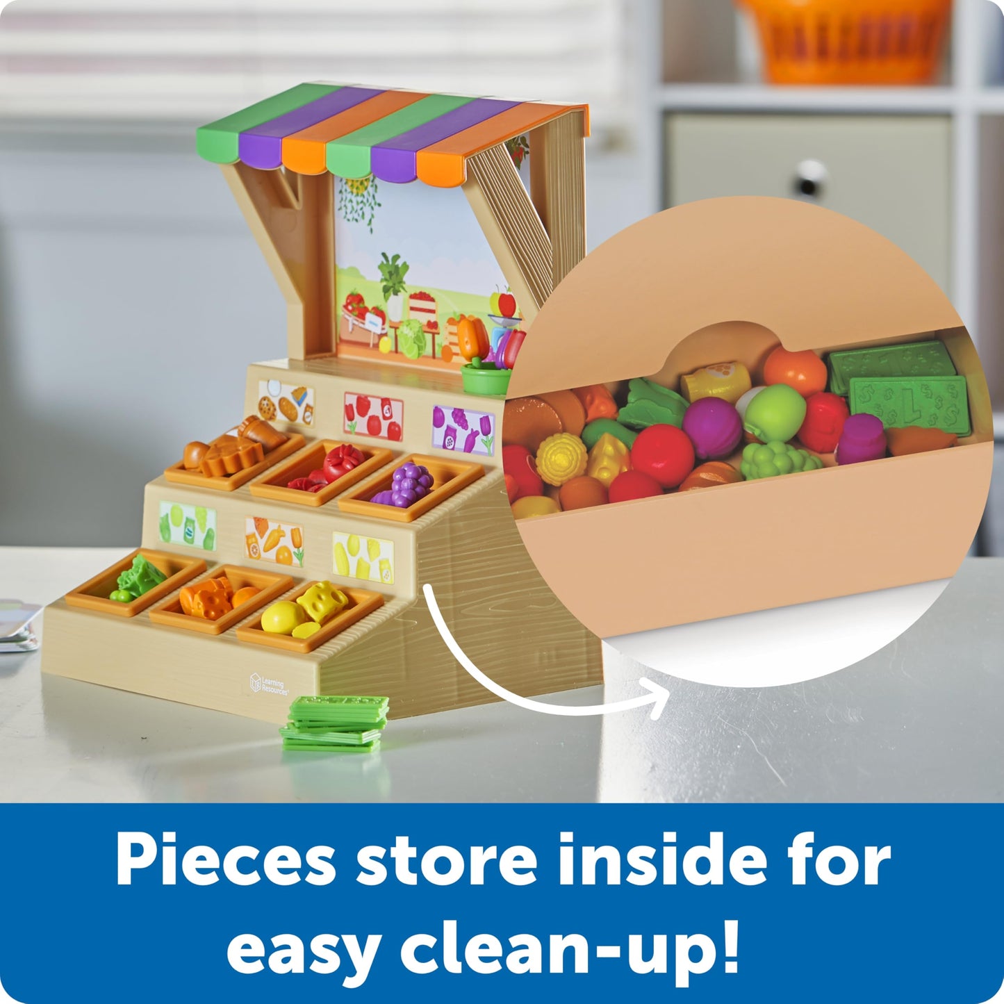 Learning Resources Mini Farmstand Sorting Set, 63 Plastic Pieces, Play Food for Kids, Sorting Toys for Toddlers, Ages 3+