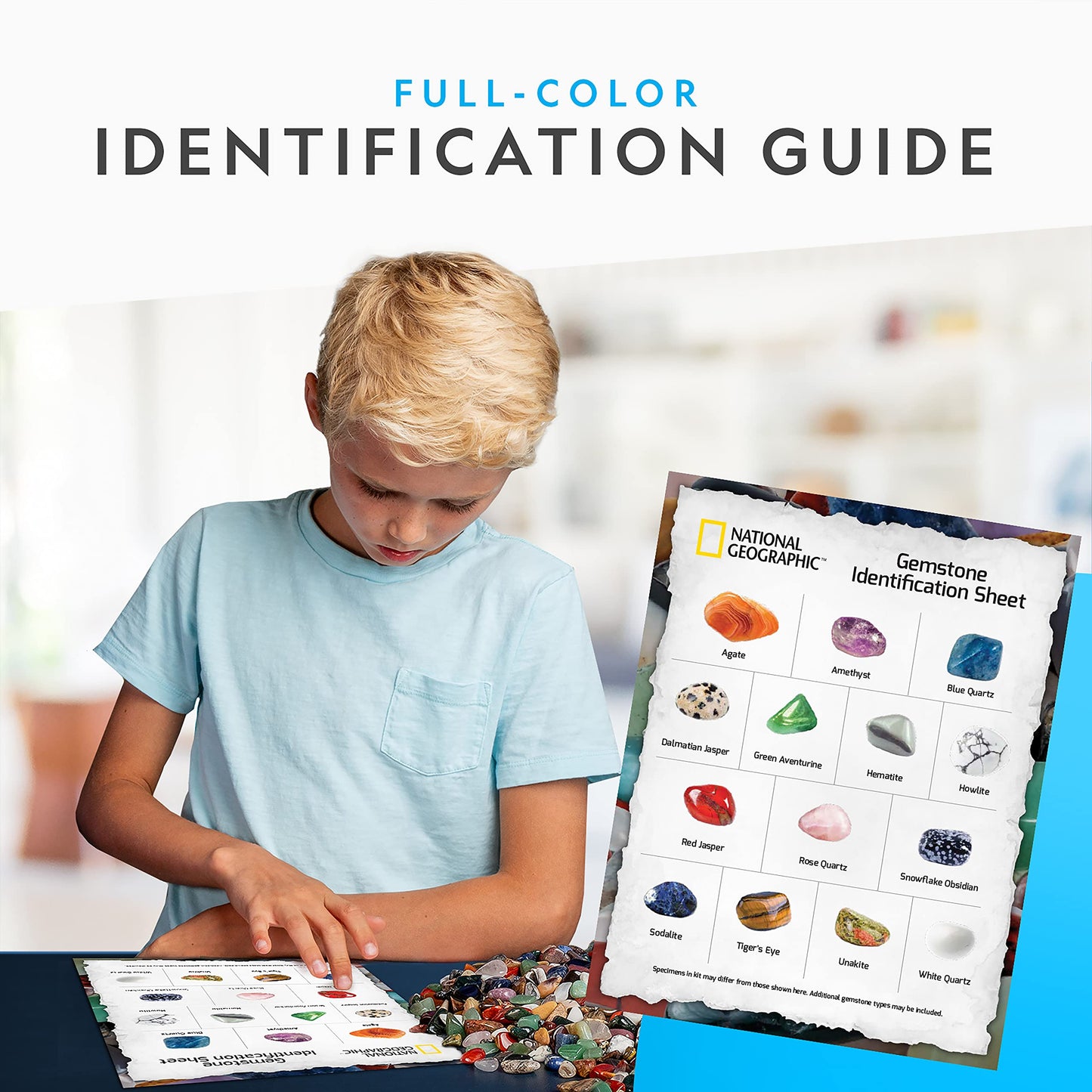 National Geographic enhanced Polished Stones - 2 Pounds of 3/4-Inch Tumbled Stones and Crystals Bulk  4500+ Carats  Gemstones for Kids  Rock and Mineral Kit  STEM Toys