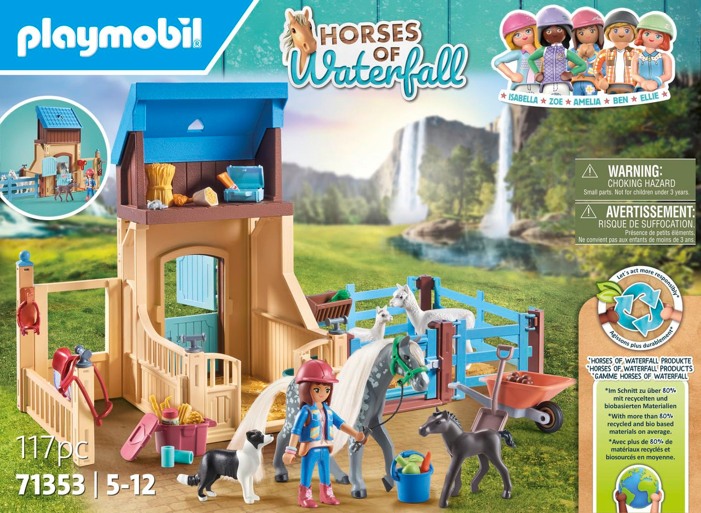 Playmobil Horses of Waterfall Horse Stall Set with Amelia & Whisper, Multicolor, Model 71353, Einheitsgröße, Plastic