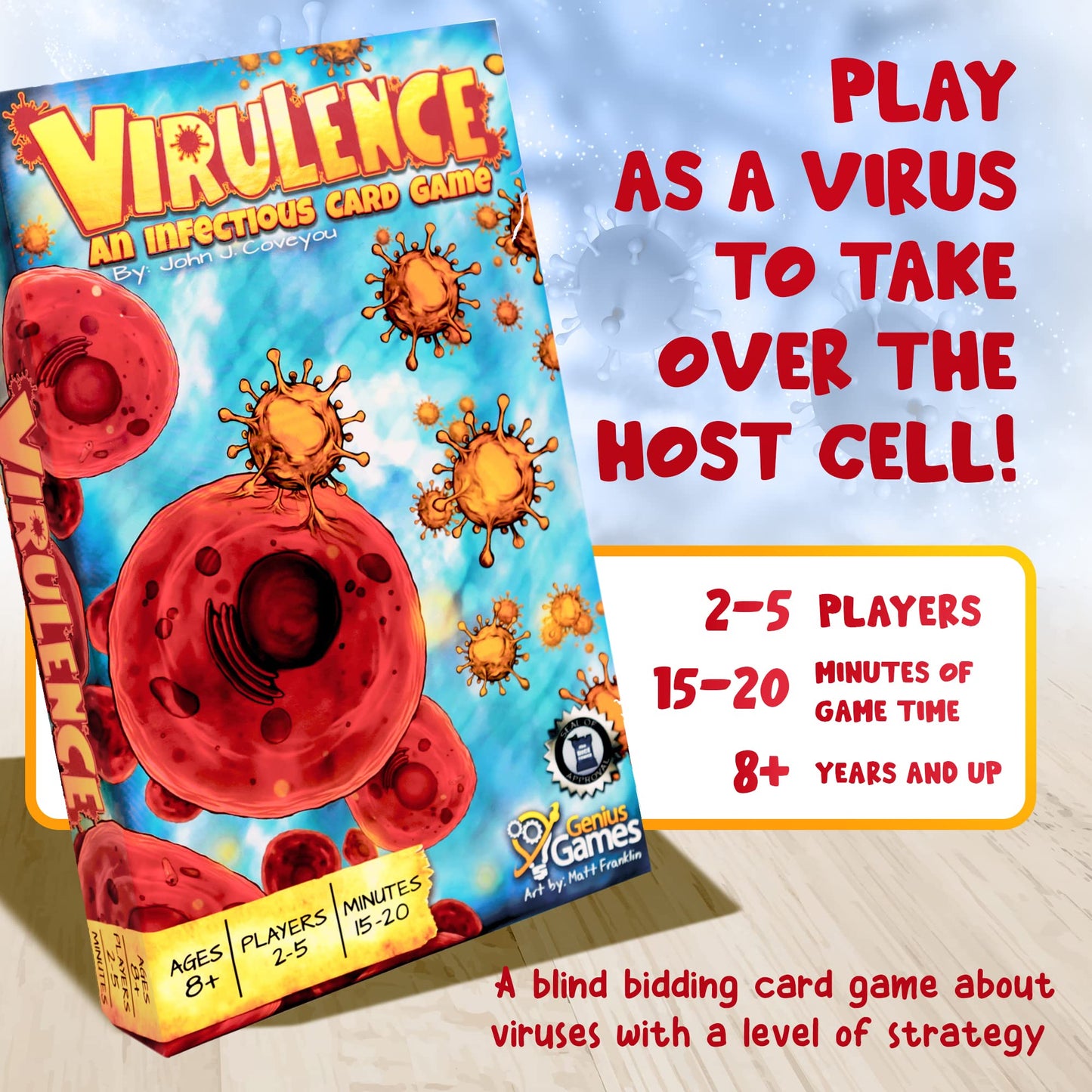 Genius Games Virulence Card Game - Educational Bidding Game for Kids 8+ - Multicolor, Cardboard, Model GOT1005