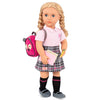 Our Generation Hally Doll – Soft 18-Inch Fashion Doll With Holiday Clothing Accessories – Unique Grey-Blue Eyes And Curly Blonde Hair