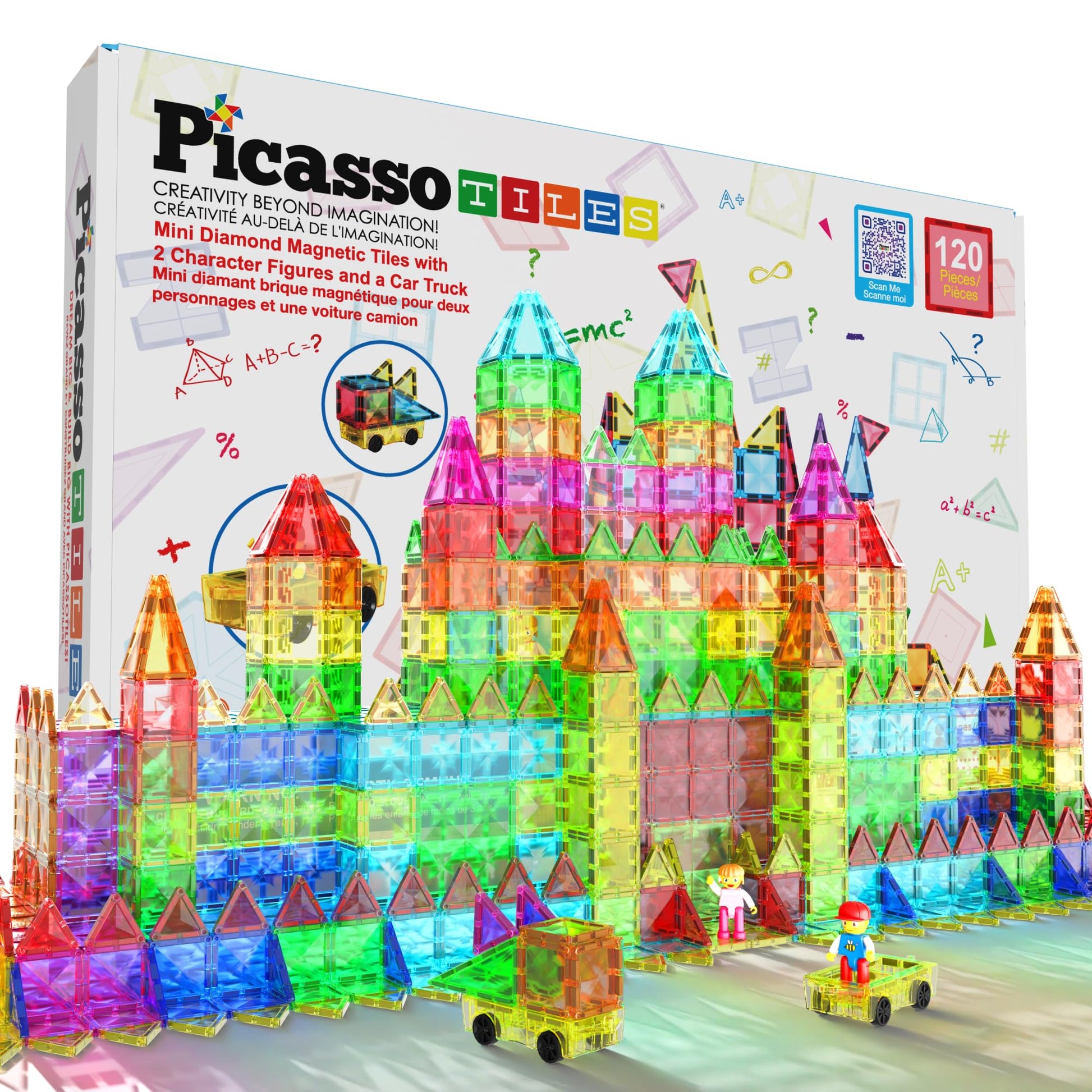 Picassotiles 120 Pieces Magnetic Tiles Building Blocks Mini Size Diamond Series Magnet Toys Travel Size On-The-Go Construction S